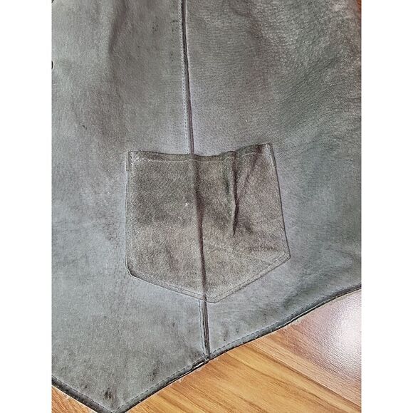 Vtg Distressed Grunge David James Vest Jacket 42 R Grey Leather Sherpa USA Men - Picture 3 of 12